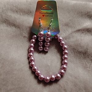 Handmade mauve purple shiny two piece bracelet and earring jewelry set